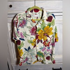 Jams World Men’s Hawaiian Button‎ Down Camp Shirt Fiore White Floral Vibrant